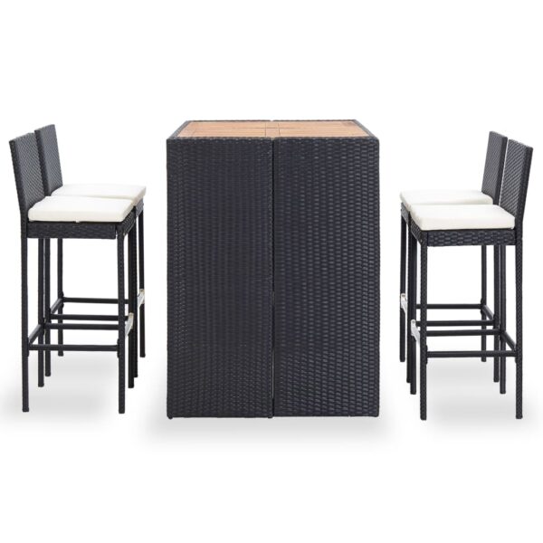 vidaXL 5 Piece Patio Bar Set Poly Rattan and Acacia Wood Black - Image 2