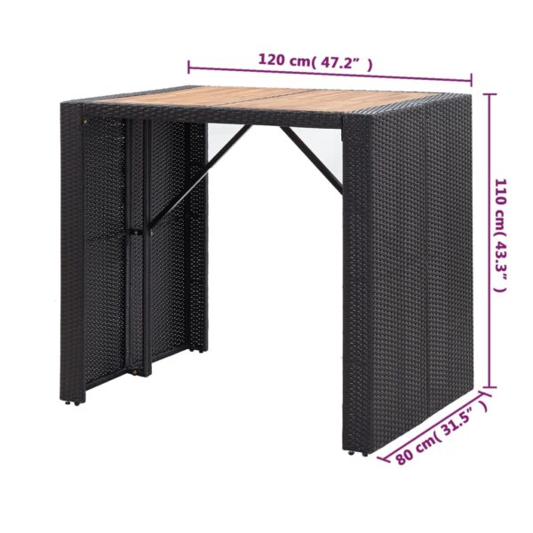 vidaXL 5 Piece Patio Bar Set Poly Rattan and Acacia Wood Black - Image 12