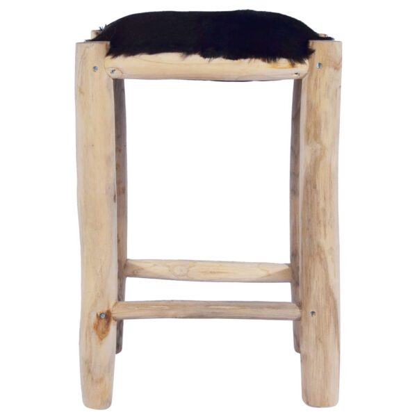 vidaXL Bar Stool Real Goat Leather and Solid Teak Wood - Image 2