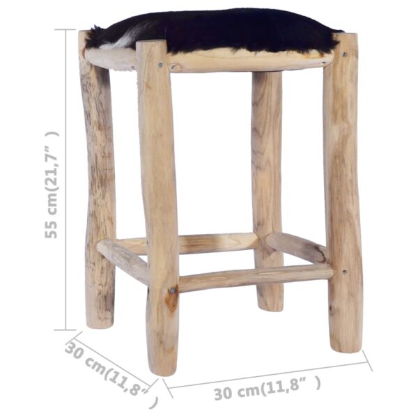 vidaXL Bar Stool Real Goat Leather and Solid Teak Wood - Image 4