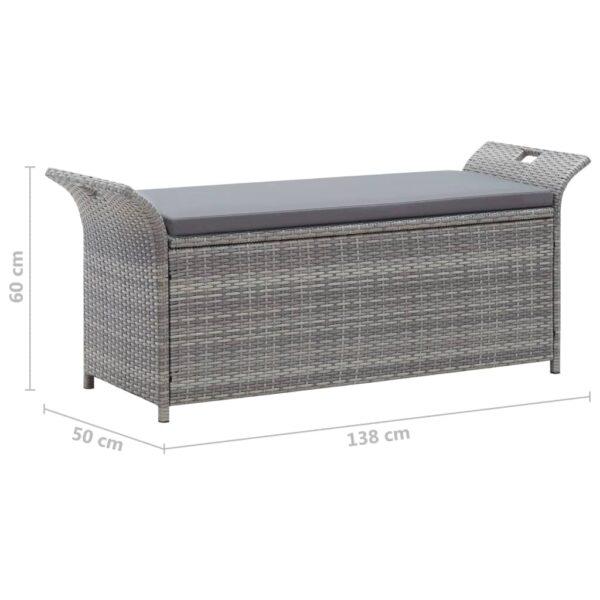 vidaXL Storage Bench with Cushion Gray 54.3" Poly Rattan - Image 10