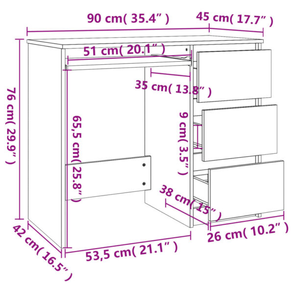 vidaXL Desk White 35.4"x17.7"x29.9" Engineered Wood - Image 8