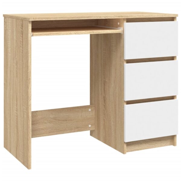 vidaXL Desk White and Sonoma Oak 35.4"x17.7"x29.9" Engineered Wood - Image 2