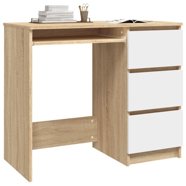 vidaXL Desk White and Sonoma Oak 35.4"x17.7"x29.9" Engineered Wood - Image 3