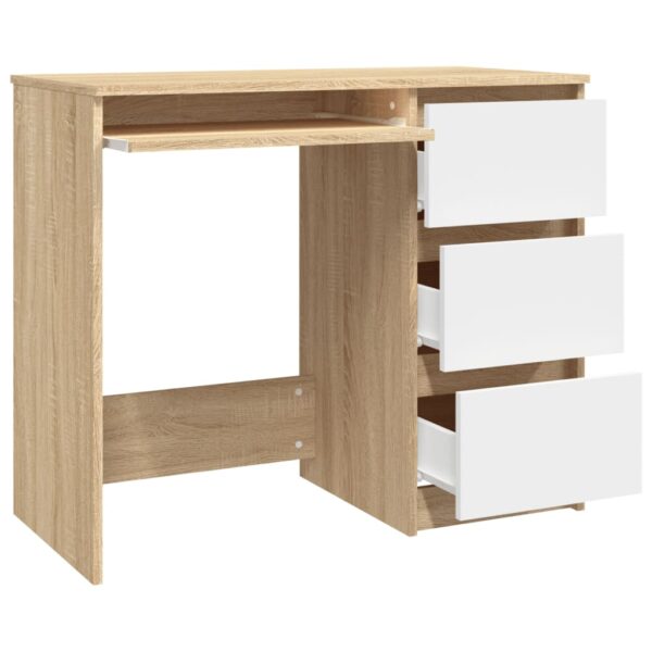 vidaXL Desk White and Sonoma Oak 35.4"x17.7"x29.9" Engineered Wood - Image 4