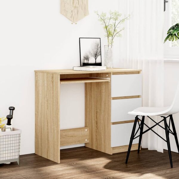 vidaXL Desk White and Sonoma Oak 35.4"x17.7"x29.9" Engineered Wood