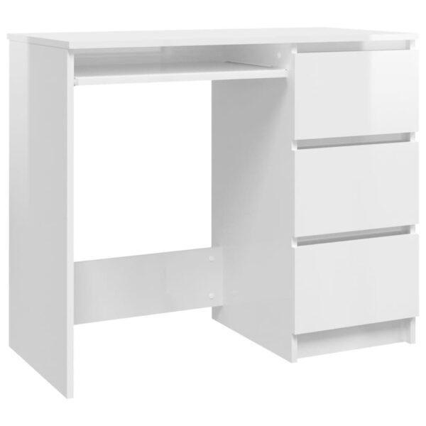 vidaXL Desk High Gloss White 35.4"x17.7"x29.9" Engineered Wood - Image 2