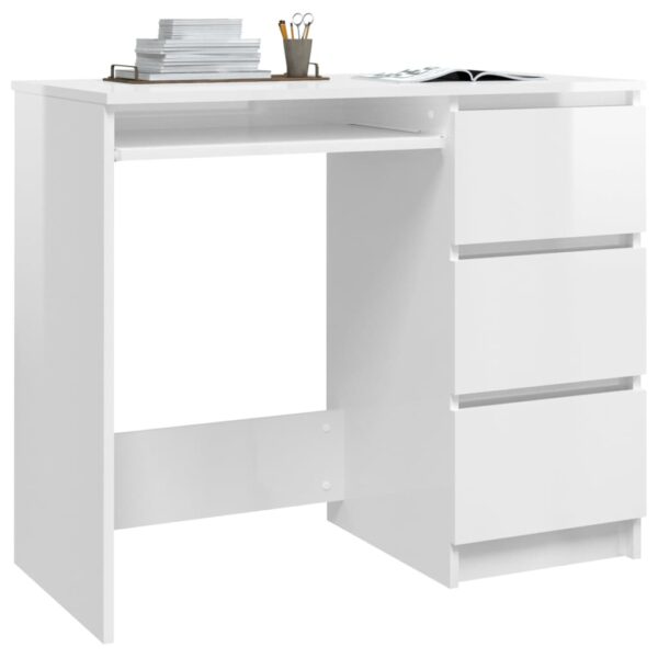 vidaXL Desk High Gloss White 35.4"x17.7"x29.9" Engineered Wood - Image 3