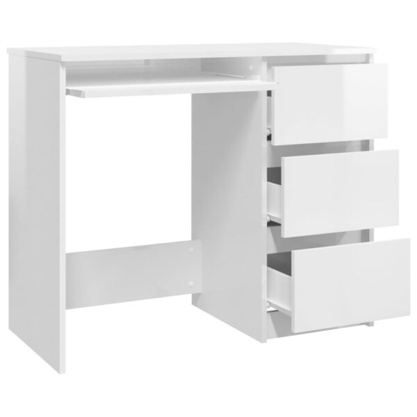 vidaXL Desk High Gloss White 35.4"x17.7"x29.9" Engineered Wood - Image 4