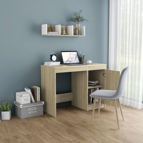 vidaXL Desk Sonoma Oak 39.4"x19.7"x29.9" Engineered Wood - Image 3