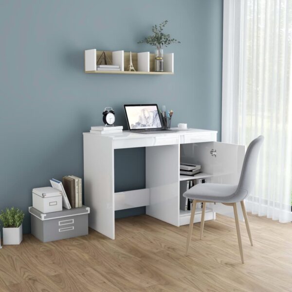 vidaXL Desk High Gloss White 39.4"x19.7"x29.9" Engineered Wood - Image 3