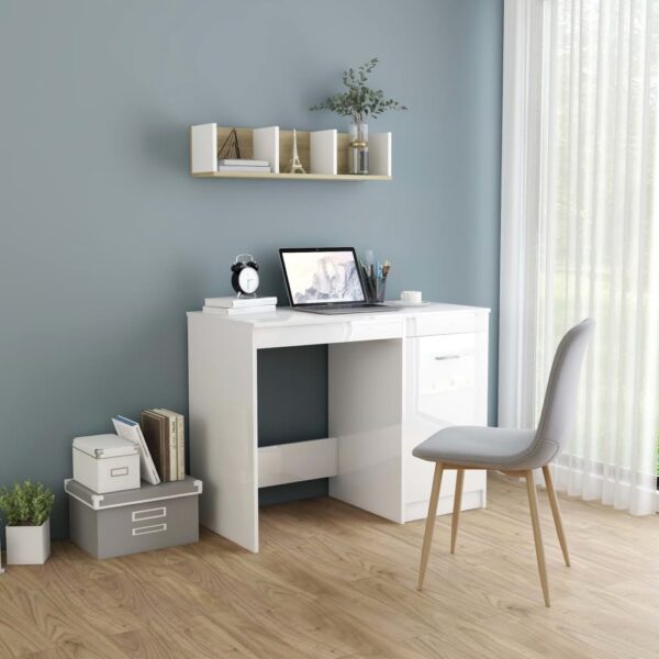 vidaXL Desk High Gloss White 39.4"x19.7"x29.9" Engineered Wood