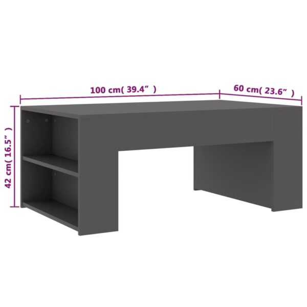 vidaXL Coffee Table Gray 39.4"x23.6"x16.5" Engineered Wood - Image 6