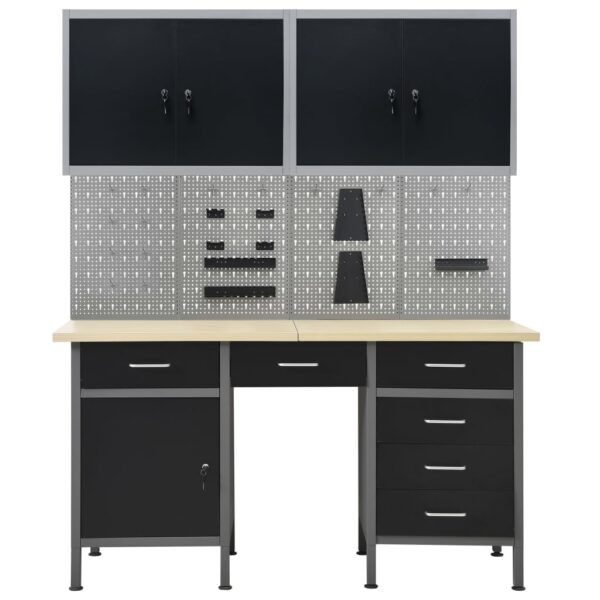 vidaXL Workbench with Four Wall Panels and Two Cabinets - Image 2