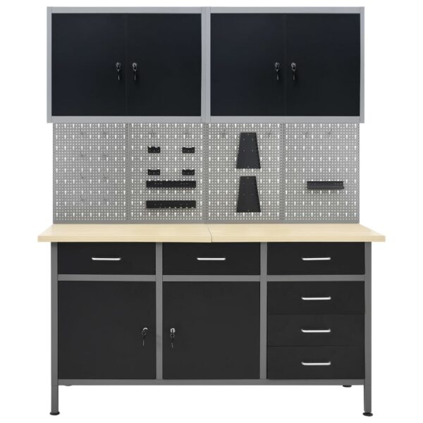 vidaXL Workbench with Four Wall Panels and Two Cabinets - Image 2