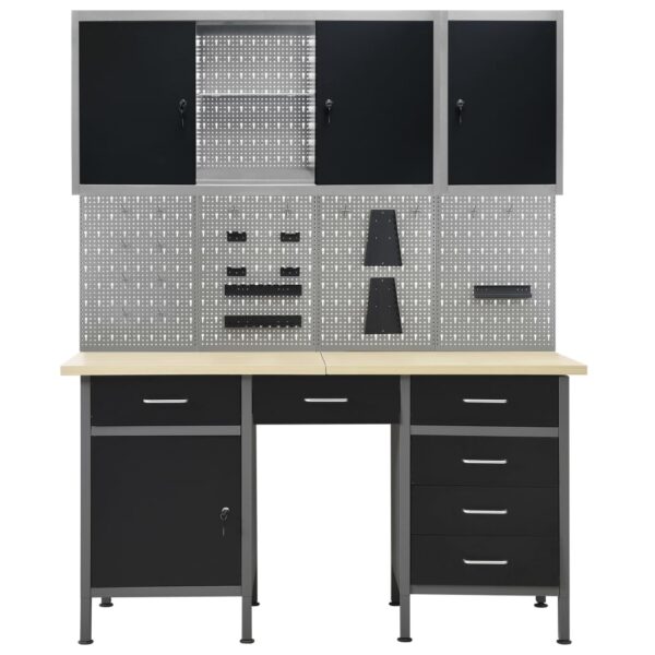 vidaXL Workbench with Four Wall Panels and Two Cabinets - Image 2