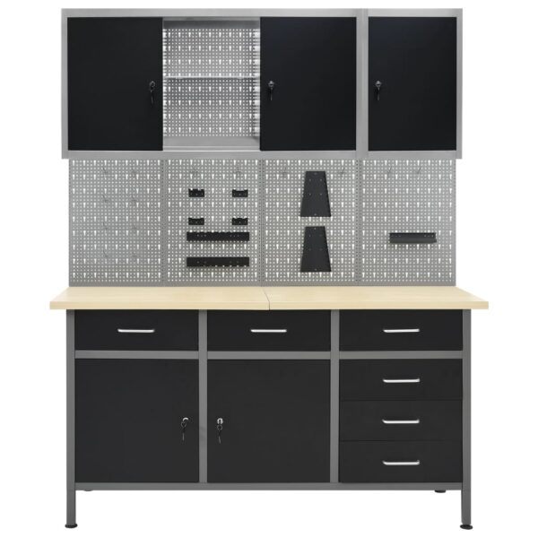 vidaXL Workbench with Four Wall Panels and Two Cabinets - Image 2