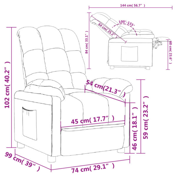 vidaXL Recliner Dark Gray Fabric - Image 9