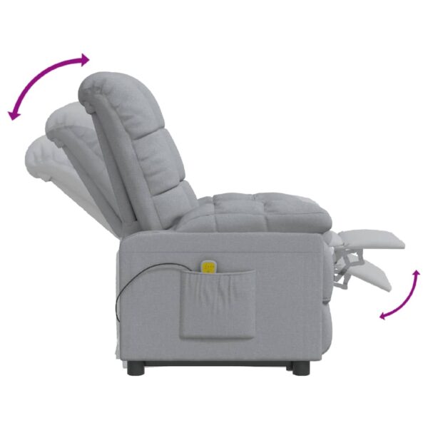 vidaXL Massage Recliner Light Gray Fabric - Image 7