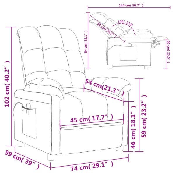 vidaXL Massage Recliner Light Gray Fabric - Image 11