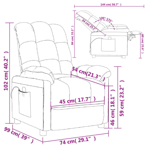 vidaXL Massage Recliner Brown Fabric - Image 11