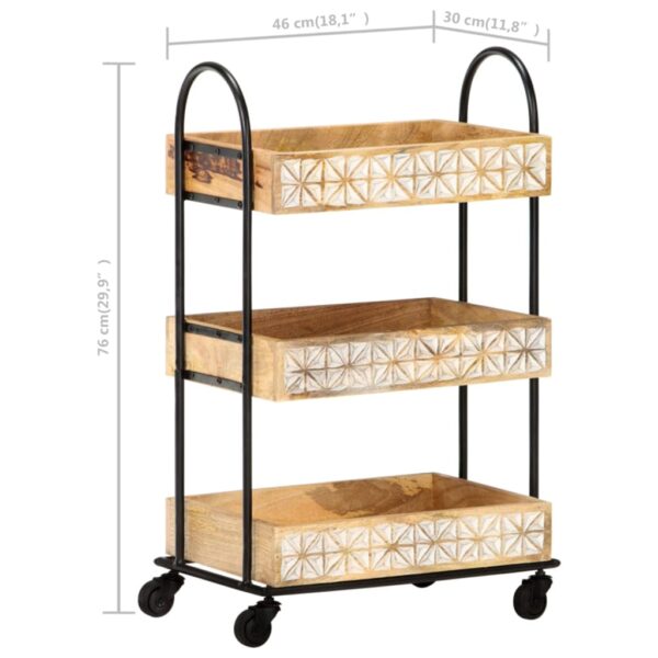 vidaXL 3-Tier Kitchen Trolley 18.1"x11.8"x29.9" Solid Mango Wood - Image 7