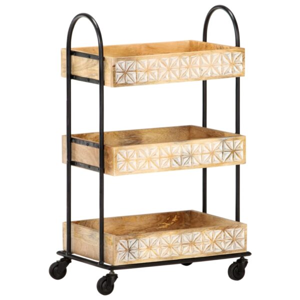 vidaXL 3-Tier Kitchen Trolley 18.1"x11.8"x29.9" Solid Mango Wood - Image 8