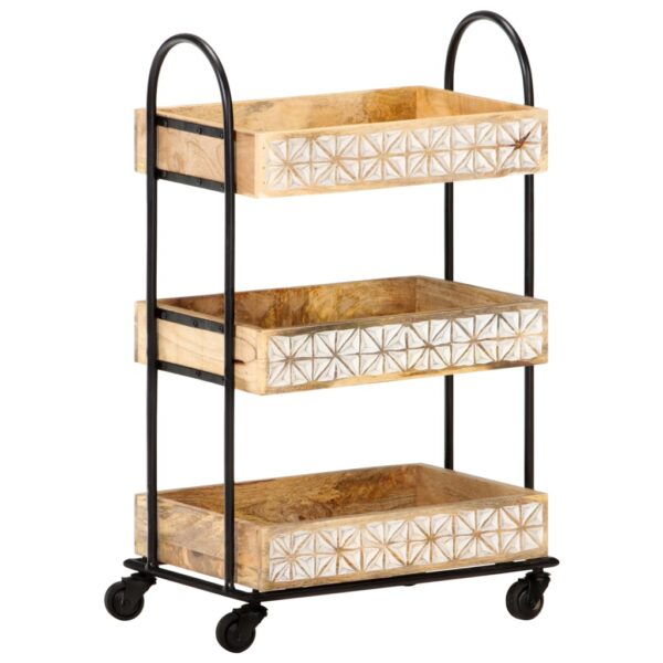 vidaXL 3-Tier Kitchen Trolley 18.1"x11.8"x29.9" Solid Mango Wood - Image 9