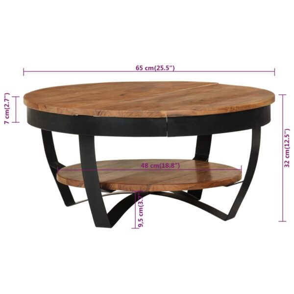 vidaXL Coffee Table 25.6"x25.6"x12.6" Solid Acacia Wood - Image 8