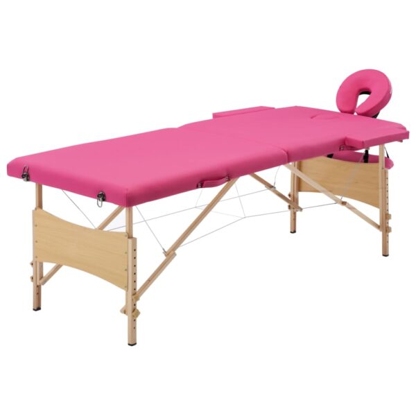 vidaXL Foldable Massage Table 2 Zones Wood Pink