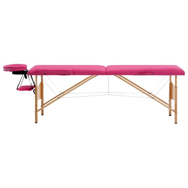 vidaXL Foldable Massage Table 2 Zones Wood Pink - Image 2