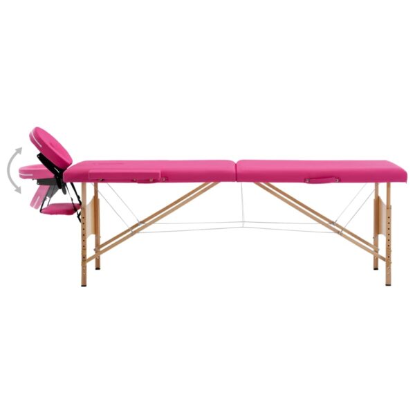 vidaXL Foldable Massage Table 2 Zones Wood Pink - Image 3