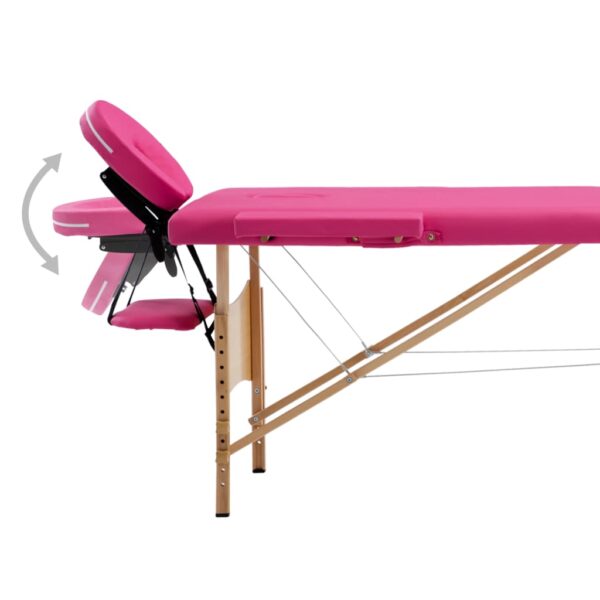 vidaXL Foldable Massage Table 2 Zones Wood Pink - Image 6