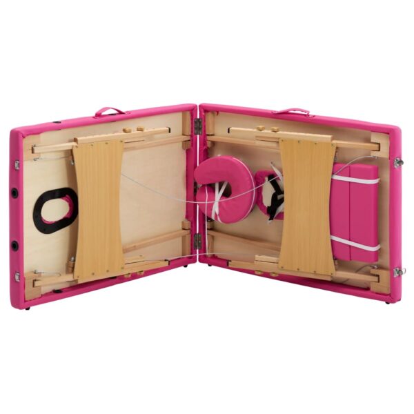 vidaXL Foldable Massage Table 2 Zones Wood Pink - Image 7