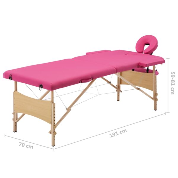 vidaXL Foldable Massage Table 2 Zones Wood Pink - Image 10