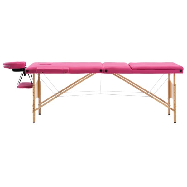 vidaXL Foldable Massage Table 3 Zones Wood Pink - Image 2