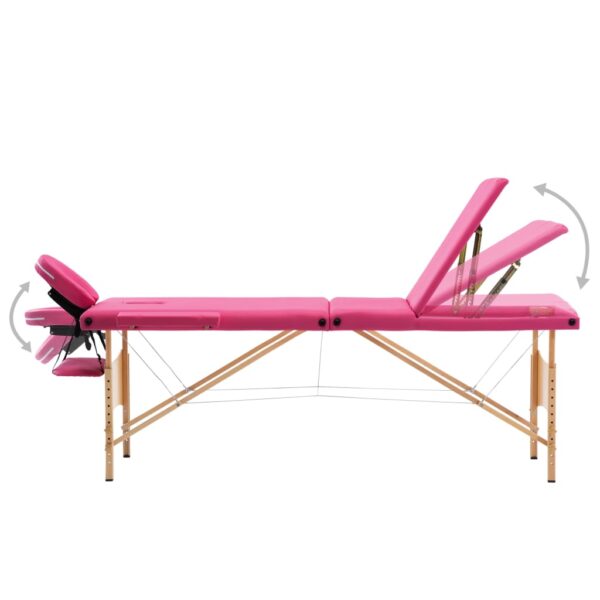 vidaXL Foldable Massage Table 3 Zones Wood Pink - Image 3