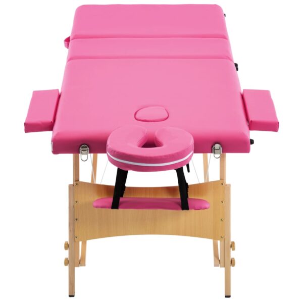 vidaXL Foldable Massage Table 3 Zones Wood Pink - Image 4