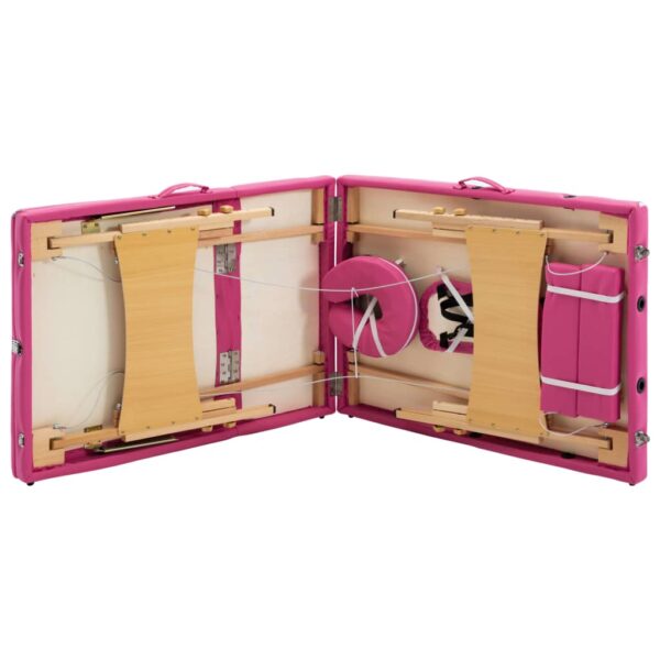 vidaXL Foldable Massage Table 3 Zones Wood Pink - Image 6