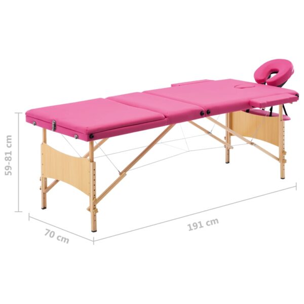 vidaXL Foldable Massage Table 3 Zones Wood Pink - Image 9