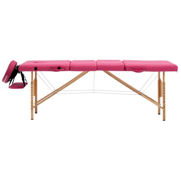 vidaXL Foldable Massage Table 4 Zones Wood Pink - Image 3