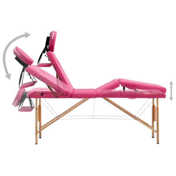 vidaXL Foldable Massage Table 4 Zones Wood Pink - Image 4