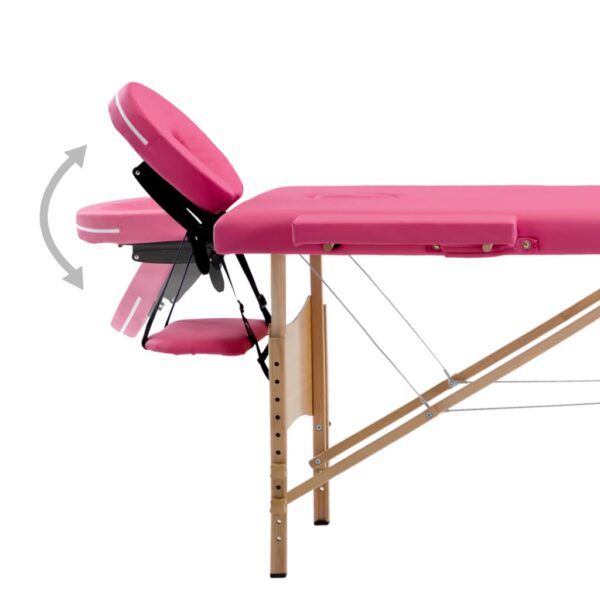 vidaXL Foldable Massage Table 4 Zones Wood Pink - Image 5