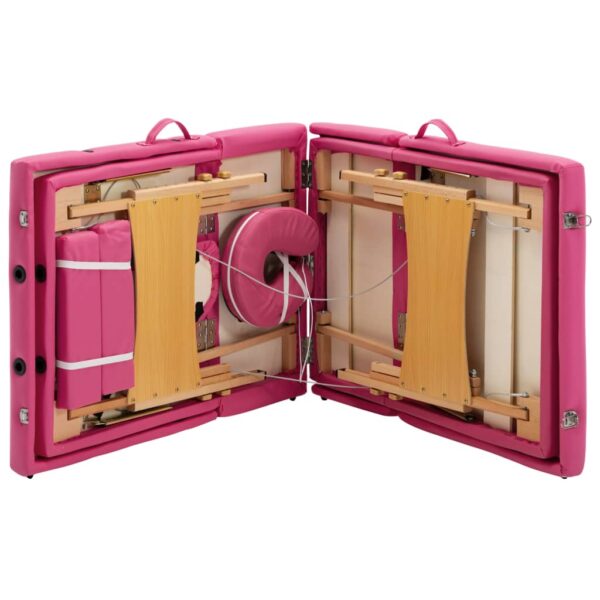 vidaXL Foldable Massage Table 4 Zones Wood Pink - Image 7