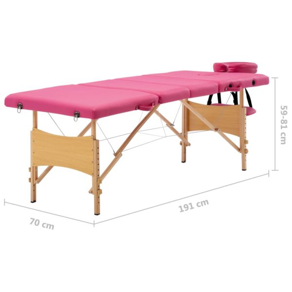 vidaXL Foldable Massage Table 4 Zones Wood Pink - Image 10