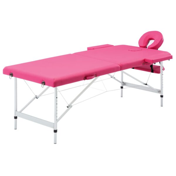 vidaXL Foldable Massage Table 2 Zones Aluminum Pink