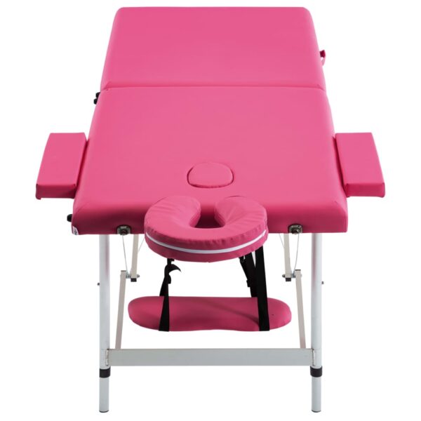 vidaXL Foldable Massage Table 2 Zones Aluminum Pink - Image 3