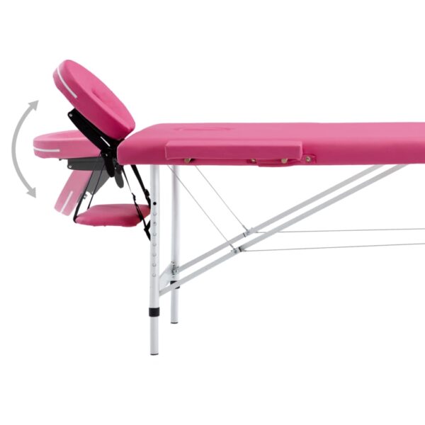 vidaXL Foldable Massage Table 2 Zones Aluminum Pink - Image 5