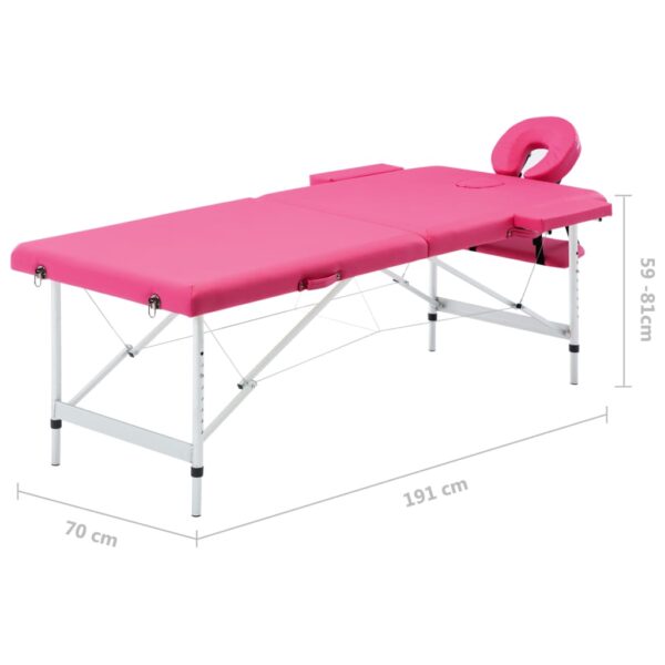 vidaXL Foldable Massage Table 2 Zones Aluminum Pink - Image 9