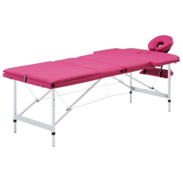 vidaXL Foldable Massage Table 3 Zones Aluminum Pink